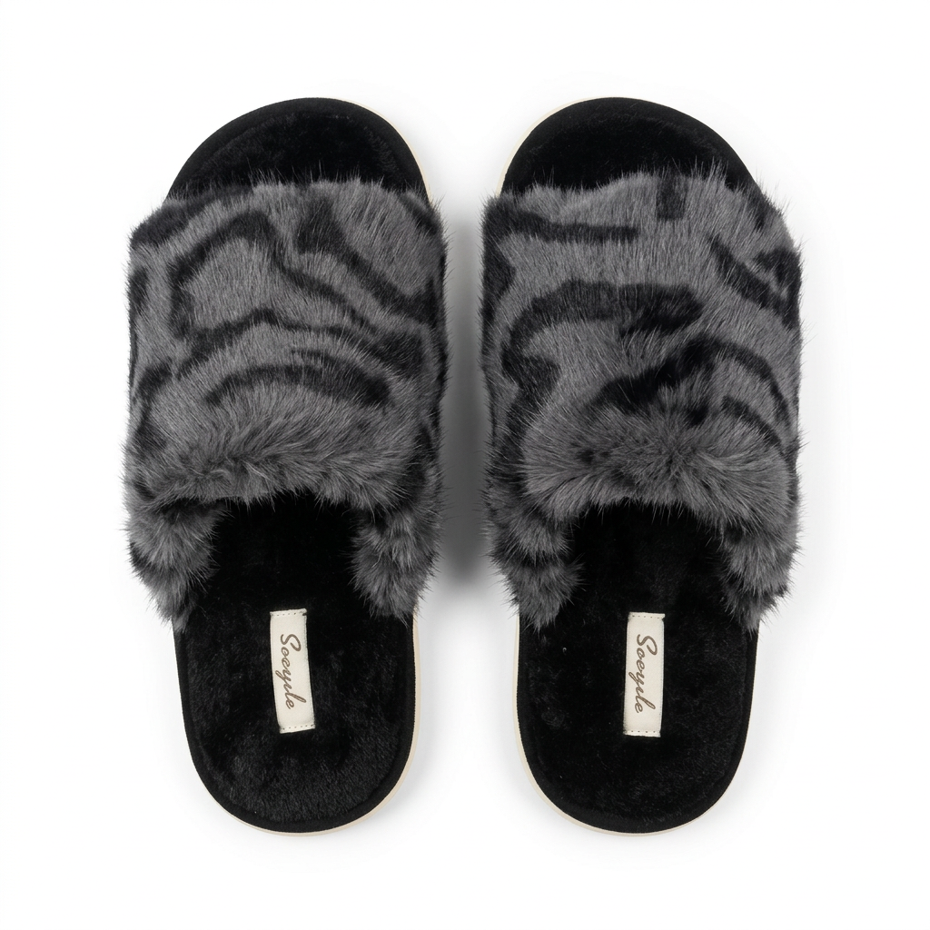 Snow Leopard Fluffy Slides