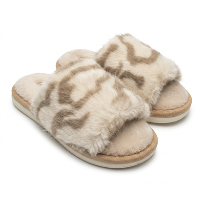 Snow Leopard Fluffy Slides
