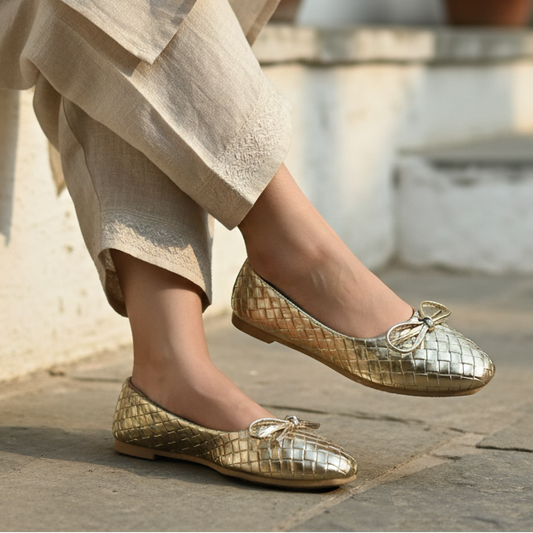 Woven Metallic Ballet Flat Gold